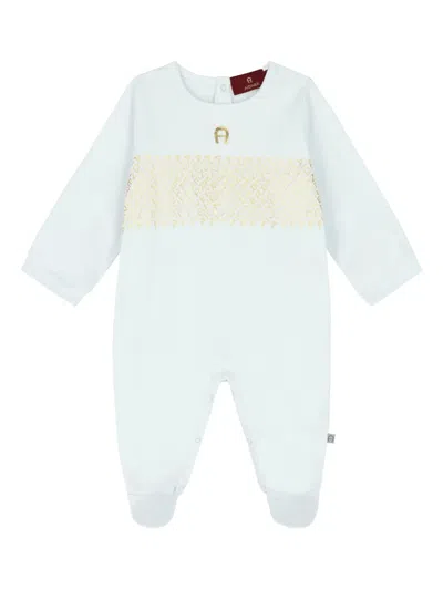 Aigner Logo-pattern Long-sleeved Babygrow In Blue