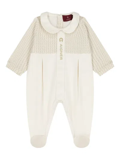 Aigner Logo-pattern Peter Pan-collar Babygrow In Neutral