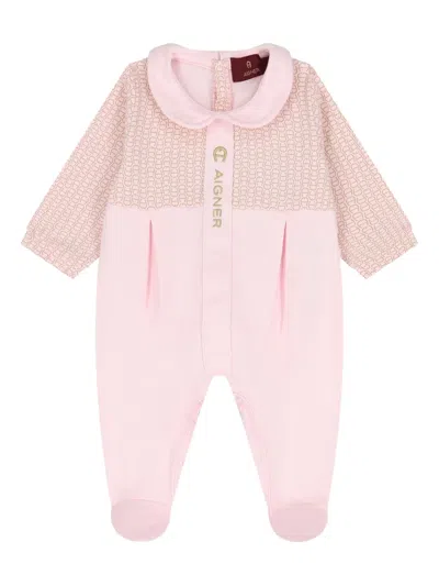 Aigner Logo-pattern Peter Pan-collar Babygrow In Pink