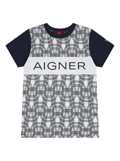 Aigner Kids' Logo-pattern Short-sleeve T-shirt In Neutral
