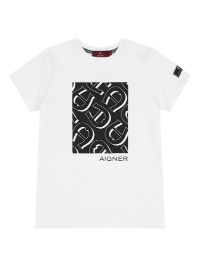 Aigner Kids' Logo-pattern T-shirt In White