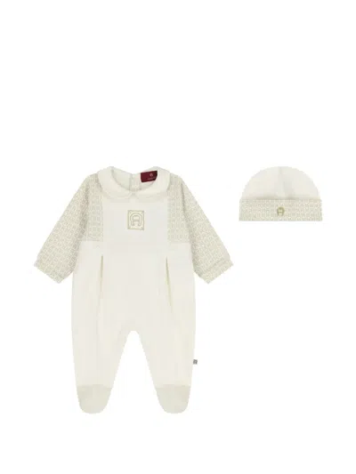 Aigner Logo Peter Pan Collar Babygrow In Neutral