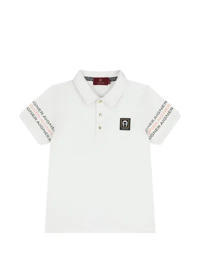Aigner Kids' Logo Polo Shirt In White