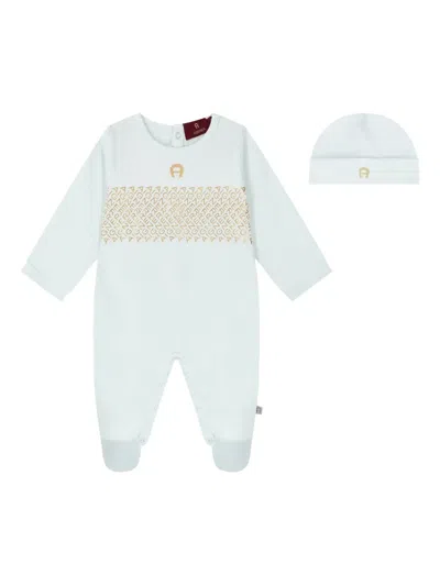 Aigner Logo-printed Babygrow Set In Blue