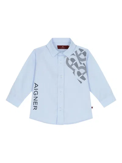 Aigner Babies' Logo-print Button-up Shirt In Blue
