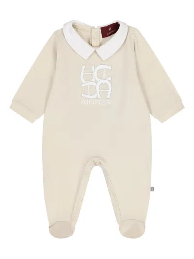 Aigner Logo-print Collared Babygrow In Neutral