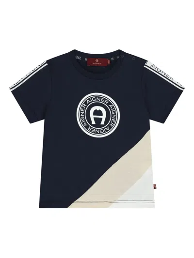 Aigner Babies' Logo-print Colourblock T-shirt In Blue