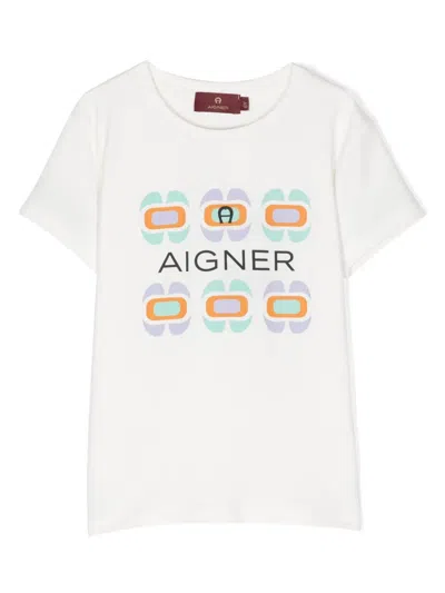 Aigner Kids' Logo-print Cotton T-shirt In Neutrals