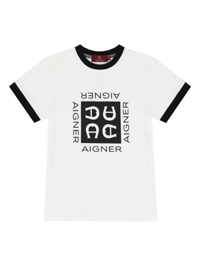 Aigner Kids' Logo-print Cotton T-shirt In Weiss