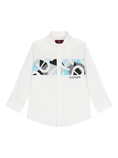 Aigner Kids' Logo-print Geometric Shirt In White