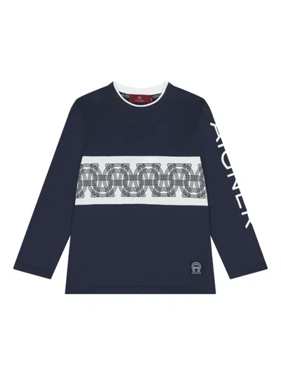 Aigner Kids' Logo-print Long-sleeve Top In Blue