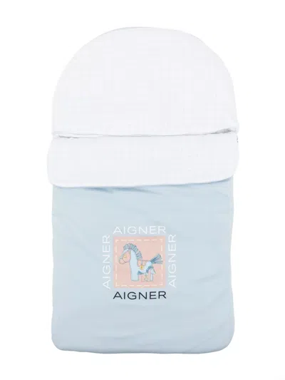 Aigner Logo-print Pima Cotton Baby Nest In Blue