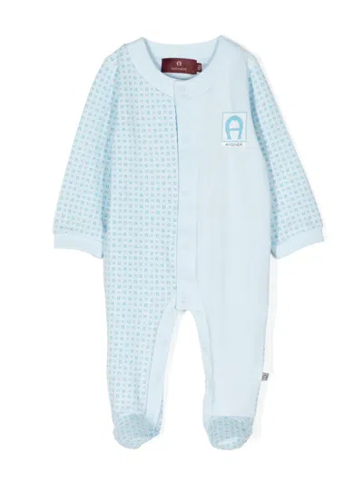 Aigner Babies' Logo-print Pima Cotton Pyjamas In Blue