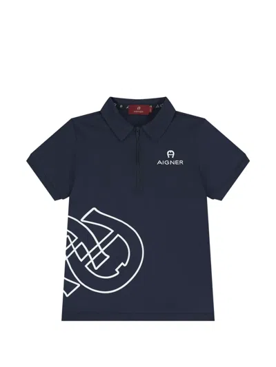 Aigner Kids' Logo-print Polo Shirt In Blue