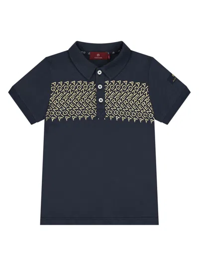 Aigner Kids' Logo-print Polo Shirt In Blue