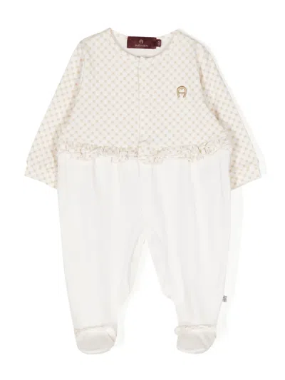 Aigner Babies' Logo-print Ruffle-detail Pyjamas In White