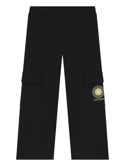 Aigner Kids' Logo-print Straight-leg Trousers In Black