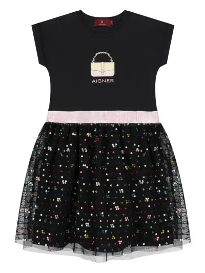 Aigner Logo-print Stretch-cotton Dress In 黑色