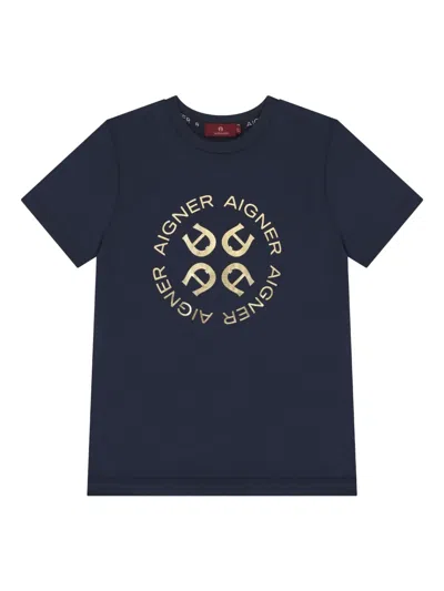Aigner Kids' Logo-print T-shirt In Blue