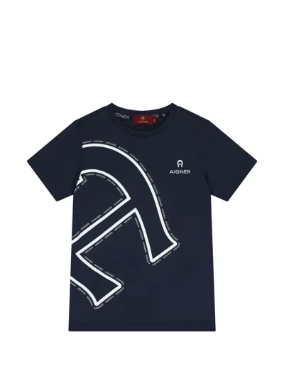 Aigner Kids' Logo-print T-shirt In Blue