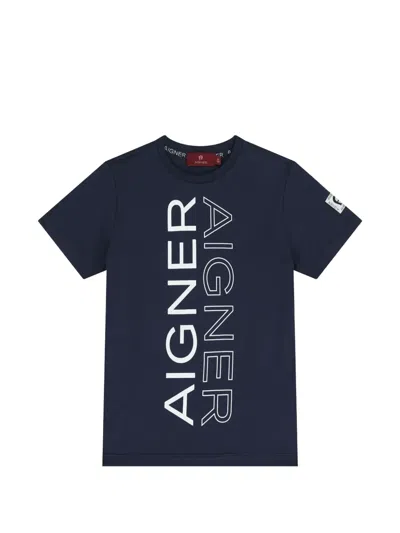 Aigner Kids' Logo-print T-shirt In Blue