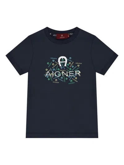 Aigner Kids' Logo-print T-shirt In Blue