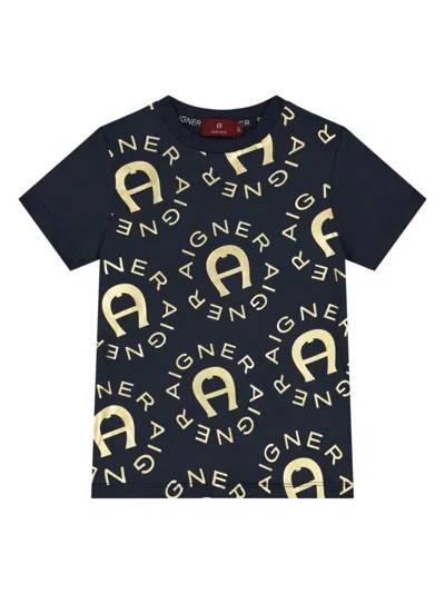 Aigner Kids' Logo-print T-shirt In Blue