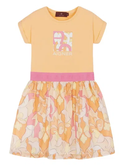 Aigner Logo-printed Dress In Orange