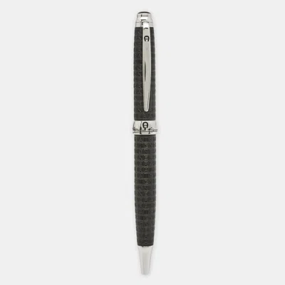 Pre-owned Aigner Logo Resin Enamel Silver Tone Ballpoint Pen