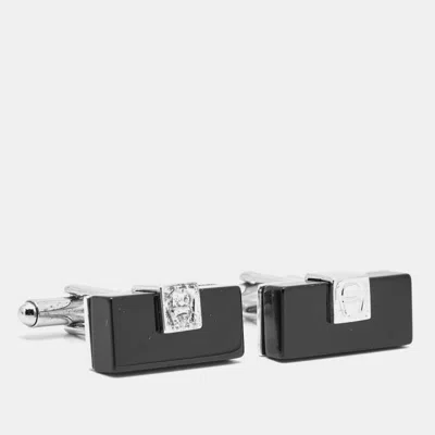 Pre-owned Aigner Logo Resin Silver Tone Cufflinks