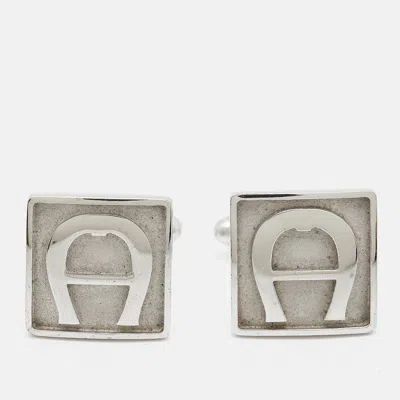 Aigner Logo Silver Tone Cufflinks In Metallic