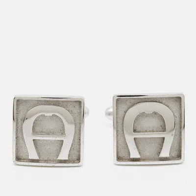 Pre-owned Aigner Logo Silver Tone Cufflinks