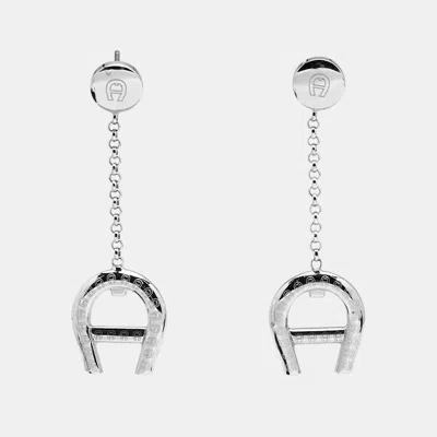 Pre-owned Aigner Logo Silver Tone Earrings
