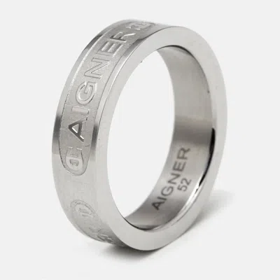 Aigner Logo Silver Tone Ring In Pink