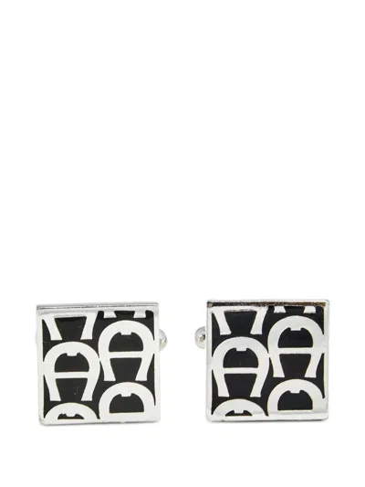Pre-owned Aigner Logo Square Cufflinks In Black