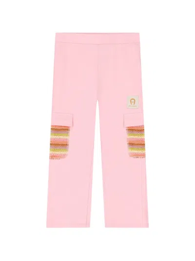 Aigner Kids' Logo Straight-leg Trousers In Pink