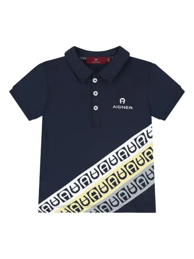 Aigner Babies' Logo Stripe Polo Shirt In Blue