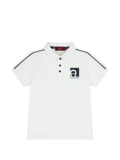 Aigner Kids' Logo Stripe Polo Shirt In White
