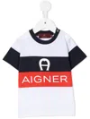 Aigner Logo Stripe T-shirt In White ,red