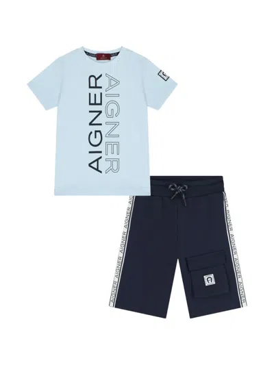 Aigner Kids' Logo T-shirt And Shorts Set In Multi