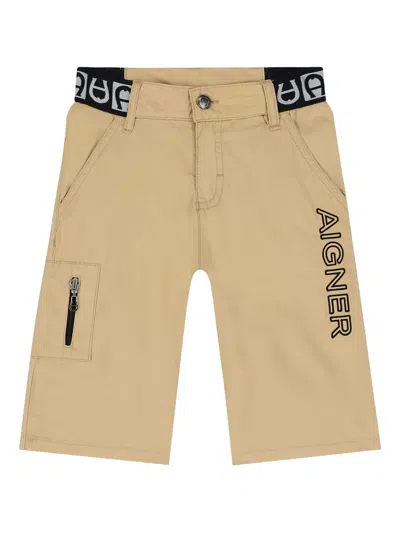 Aigner Kids' Logo Tape Pocket Shorts In Neutral