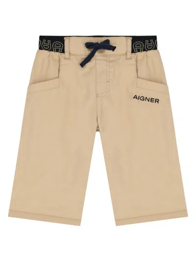 Aigner Kids' Logo-waistband Cotton Shorts In Neutrals