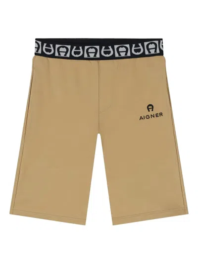 Aigner Kids' Logo-waistband Shorts In Brown