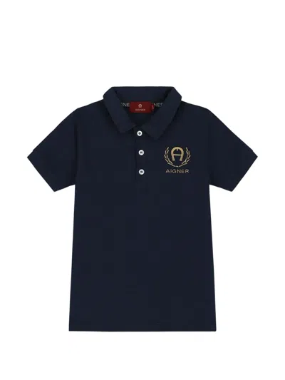Aigner Kids' Logo-detail Polo Shirt In Blue
