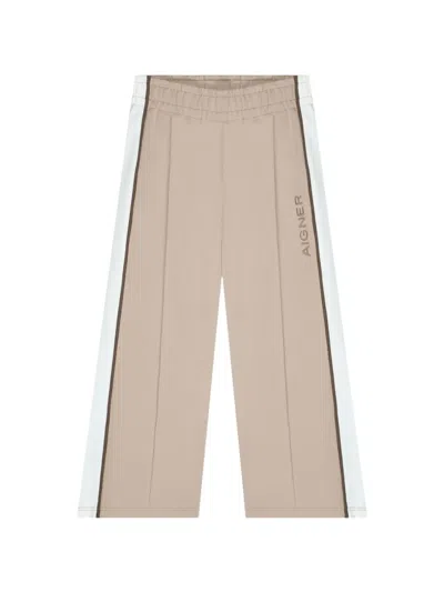 Aigner Kids' Logo-embroidered Side-stripe Track Trousers In Neutrals