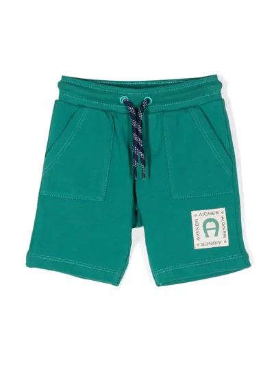 Aigner Babies' Logo-patch Stretch-cotton Bermuda Shorts In Green