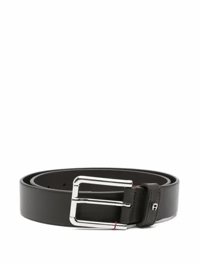 Aigner Logo-plaque Leather Belt In Brown