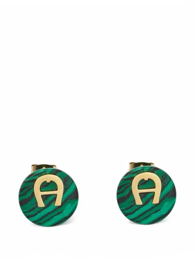 Pre-owned Aigner Logo-plaque Resin Earrings In Gold