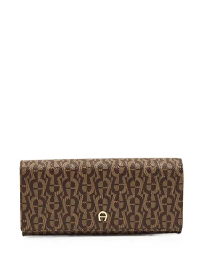 Pre-owned Aigner Logo-print Continental Wallet In Brown
