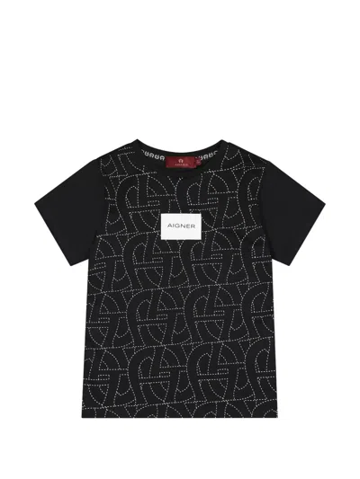 Aigner Kids' Logo-print Cotton T-shirt In Black